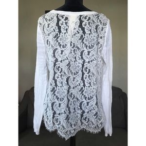 Gorgeous CAbi White Lace Back Sweater Size Small